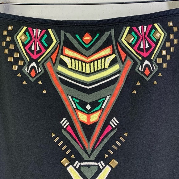 BISOU BISOU Black Beaded Geometric Print Pencil Skirt - Picture 2 of 13